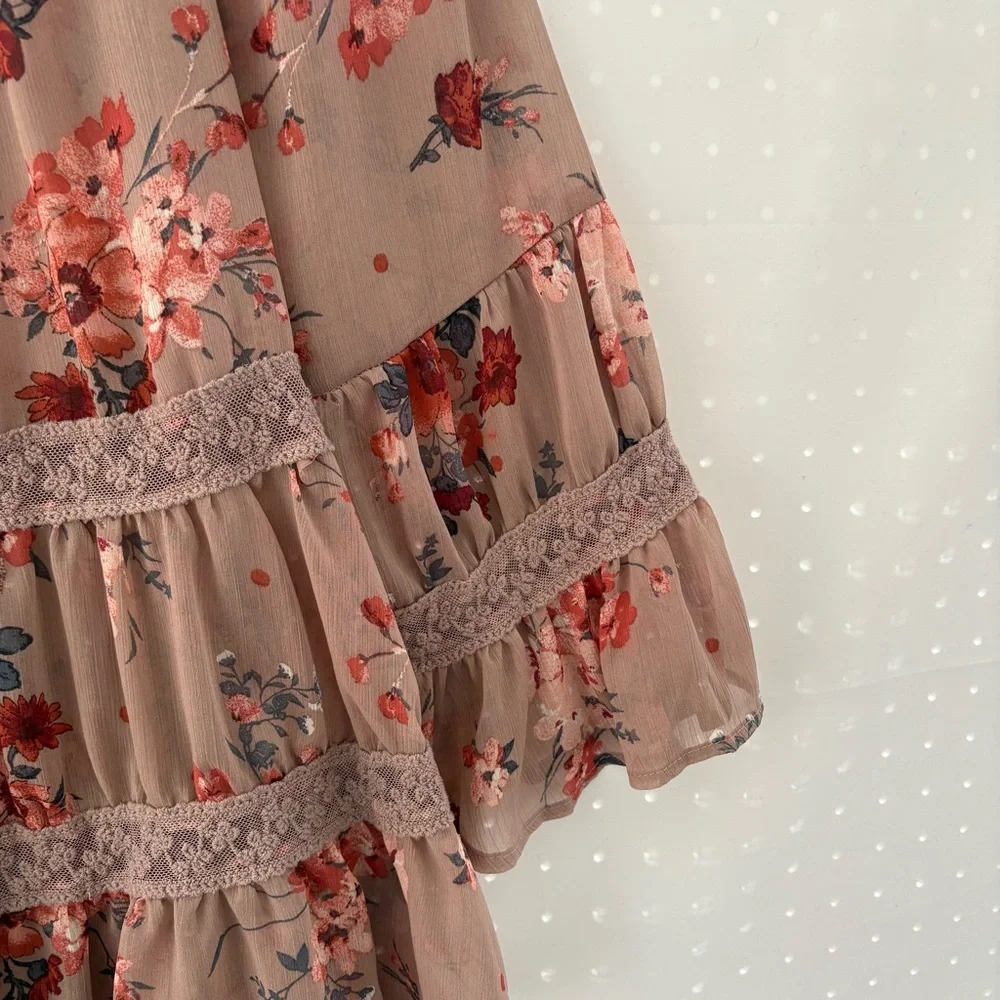 T.I.M.I.N.G. BOHO Floral off the shoulder top in Red and Brown Size S INV25/205 - Picture 3 of 7